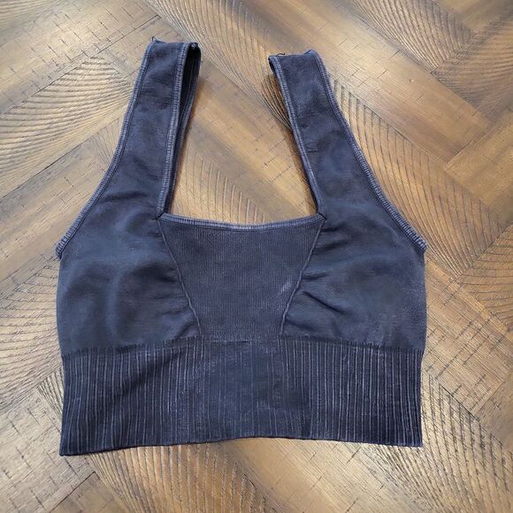 Free People Square Neck Good Karma Bra XS/S Washed Black - Picture 1 of 3